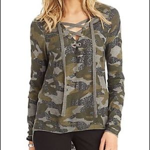 Democracy Camouflage Lace up front closure long sleeve Sweater Top Size:…